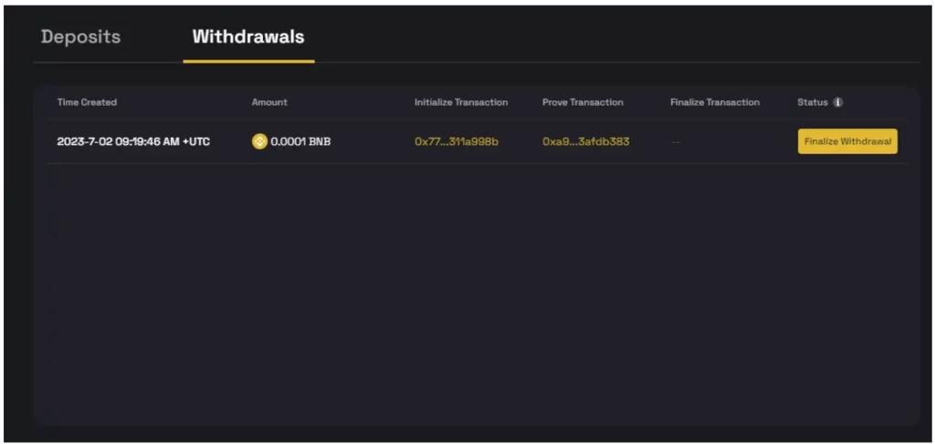 BNB finalizing withdrawal